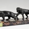 Art Deco bronze sculpture of two panthers