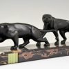 Art Deco bronze sculpture of two panthers