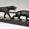 Art Deco bronze sculpture of two panthers