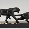 Art Deco bronze sculpture of two panthers