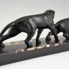 Art Deco bronze sculpture of two panthers