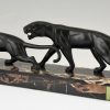 Art Deco bronze sculpture of two panthers