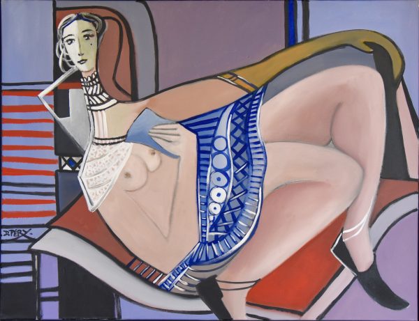 Gemälde nackte Frau mit Brief und Blaue Rock