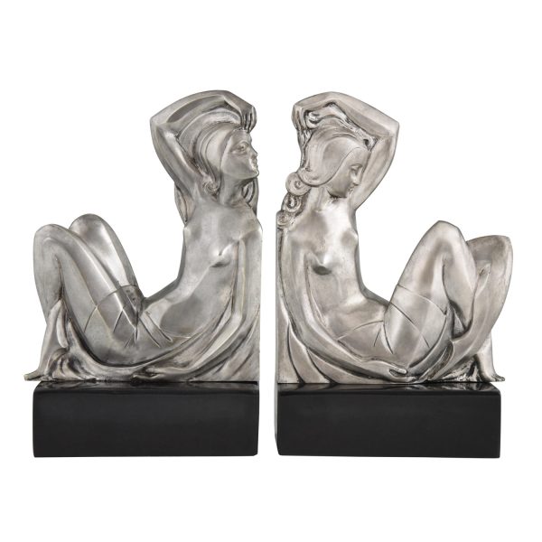 Art Deco serre livres en bronze avec des femmes nues