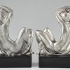 Art Deco serre livres en bronze avec des femmes nues