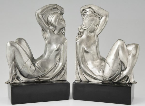 Art Deco Buchstützen Bronze mit Frauenakt