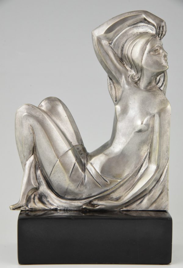 Art Deco bronzen boekensteunen met naakte vrouwen