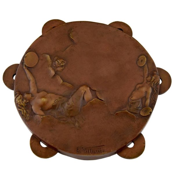 Art Nouveau bronze tambourine with nudes