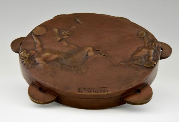 Art Nouveau bronze tambourine with nudes