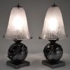 Pair of Art Deco Mistletoe lamps wrought iron and glass