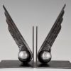 Art Deco wing and ball wrought iron bookends