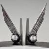 Art Deco wing and ball wrought iron bookends