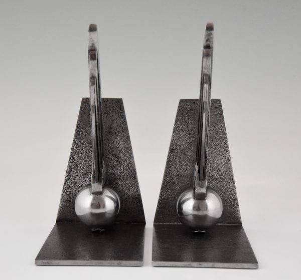 Art Deco wing and ball wrought iron bookends