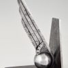 Art Deco wing and ball wrought iron bookends