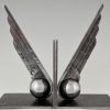 Art Deco wing and ball wrought iron bookends