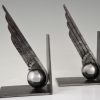 Art Deco wing and ball wrought iron bookends