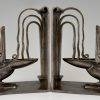 Pair Art Deco wrought iron pelican bookends