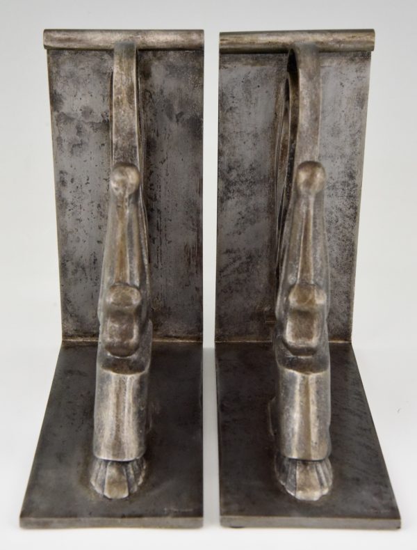 Pair Art Deco wrought iron pelican bookends