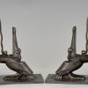 Pair Art Deco wrought iron pelican bookends