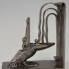 Pair Art Deco wrought iron pelican bookends