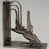 Pair Art Deco wrought iron pelican bookends