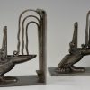 Pair Art Deco wrought iron pelican bookends