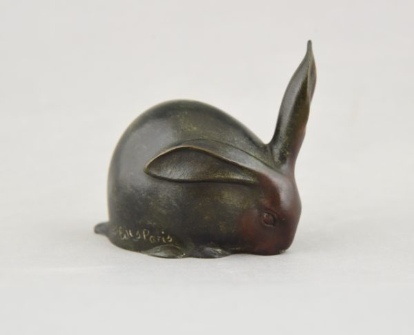 Art Deco sculpture bronze lapin une oreille dressée