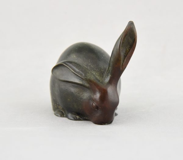 Art Deco sculpture bronze lapin une oreille dressée