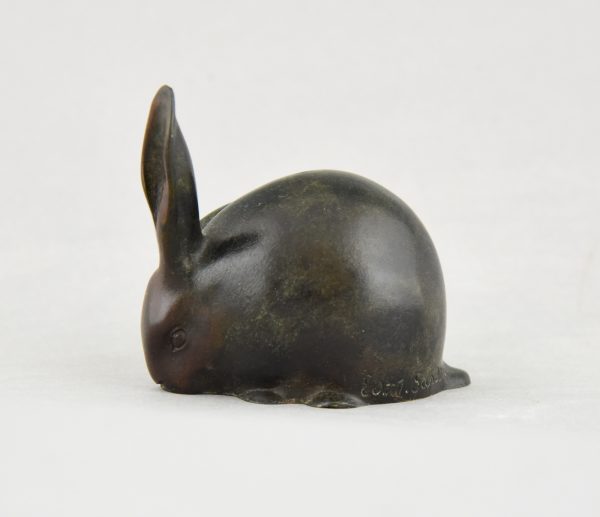 Art Deco sculpture bronze lapin une oreille dressée