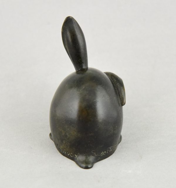 Art Deco sculpture bronze lapin une oreille dressée