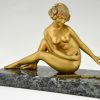 Art Deco sculpture en bronze nue jouant aux dominos