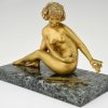 Art Deco sculpture en bronze nue jouant aux dominos