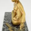 Art Deco sculptuur brons naakte vrouw met dominostenen