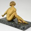 Art Deco sculpture en bronze nue jouant aux dominos