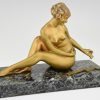 Art Deco sculpture en bronze nue jouant aux dominos