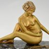 Art Deco sculpture en bronze nue jouant aux dominos