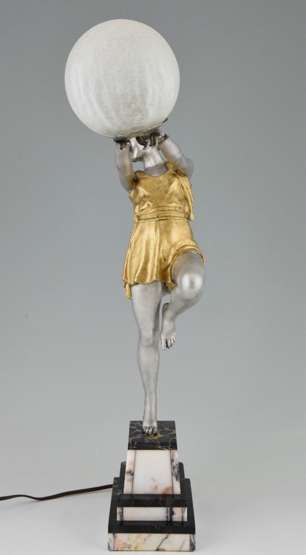 Art Deco lamp lady holding a ball