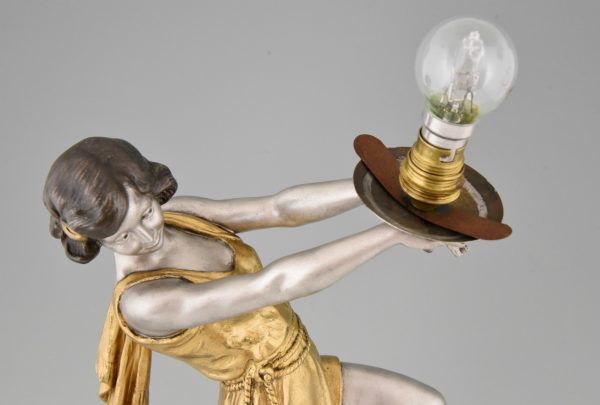 Art Deco lamp lady holding a ball
