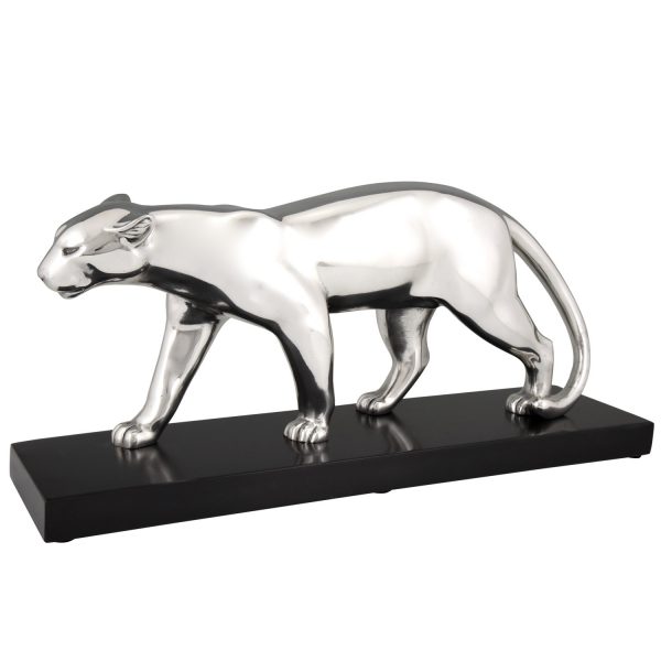 Art Deco silvered bronze panther sculpture