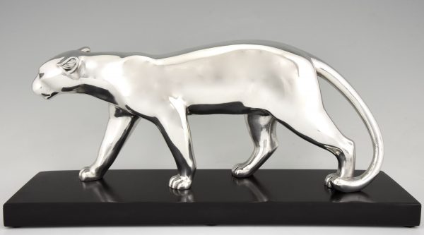 Art Deco silvered bronze panther sculpture