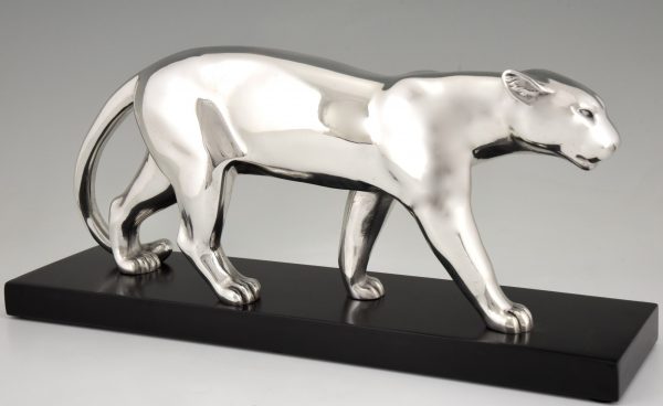 Art Deco Skulptur Bronze versilbert Panther
