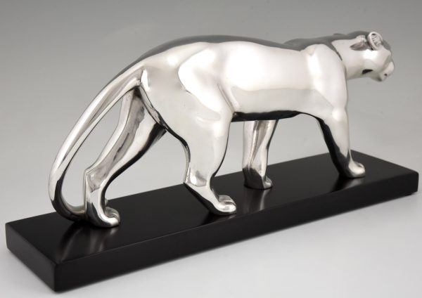 Art Deco silvered bronze panther sculpture