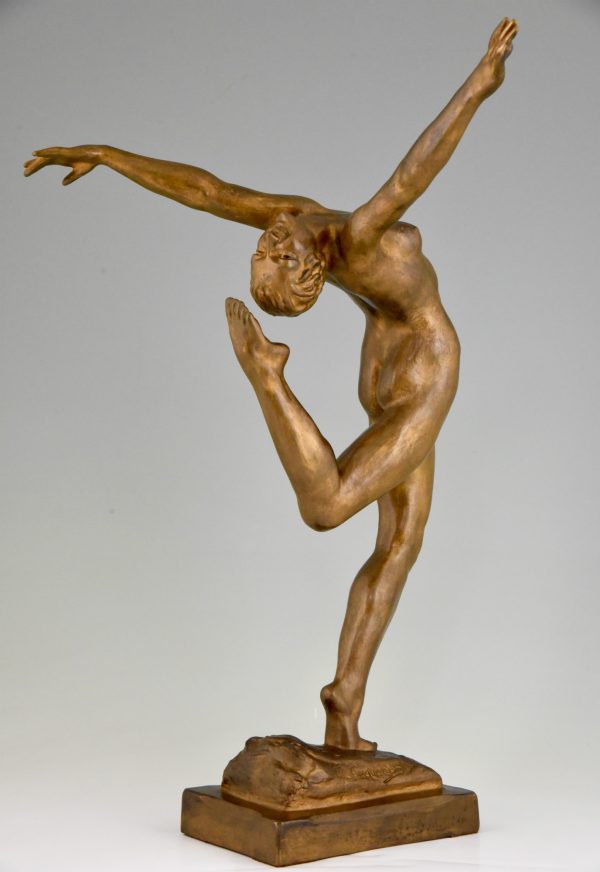 Art Deco bronze beeld danseres naakt
