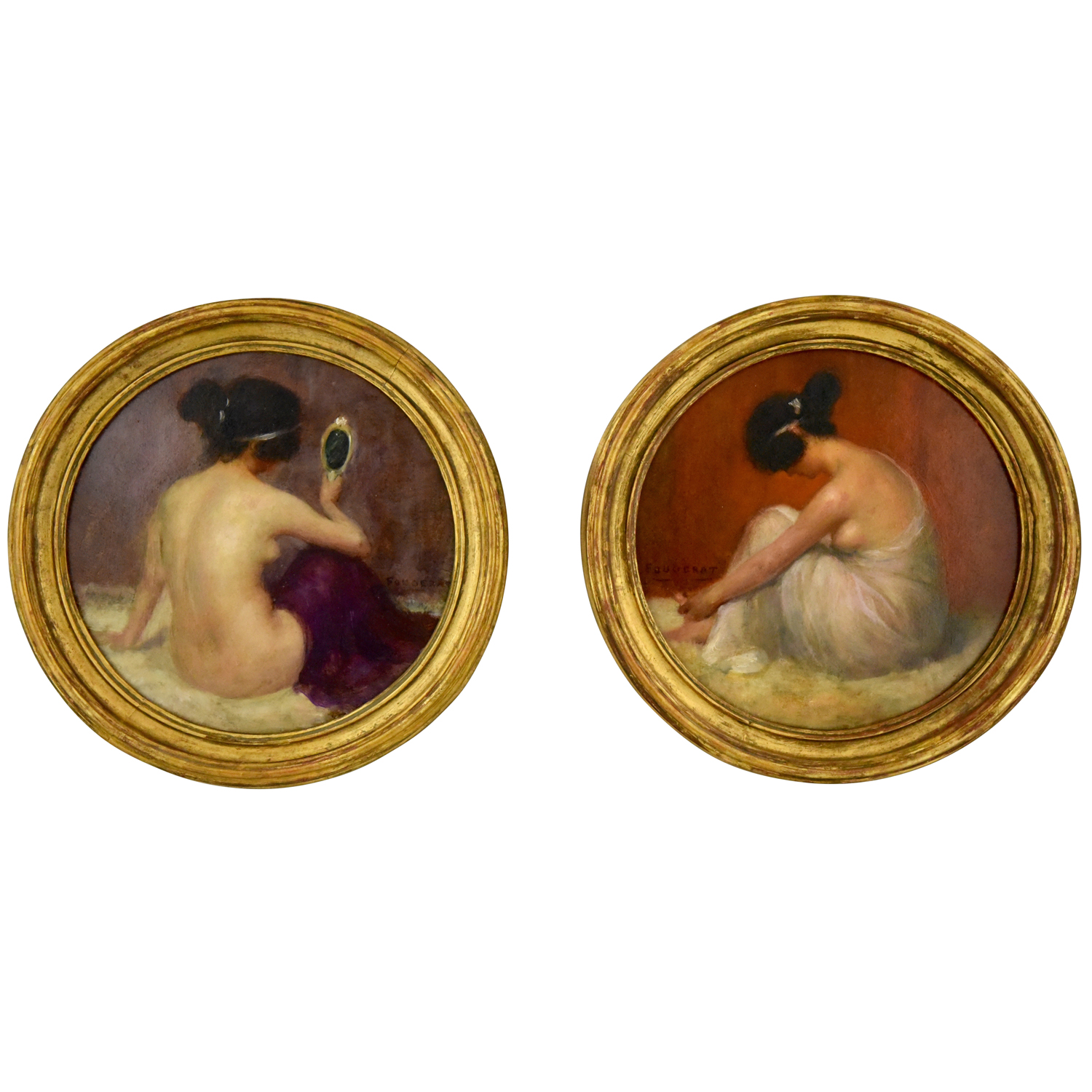 Art Nouveau paire de tableaux ronds femmes nues