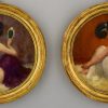 Paar ronde Art Nouveau schilderijen met vrouwelijk naakt