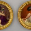 Art Nouveau pair of circular oil paintings with nudes