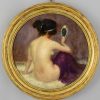 Paar ronde Art Nouveau schilderijen met vrouwelijk naakt