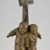 Antiek bronzen beeld Romulus en Remus