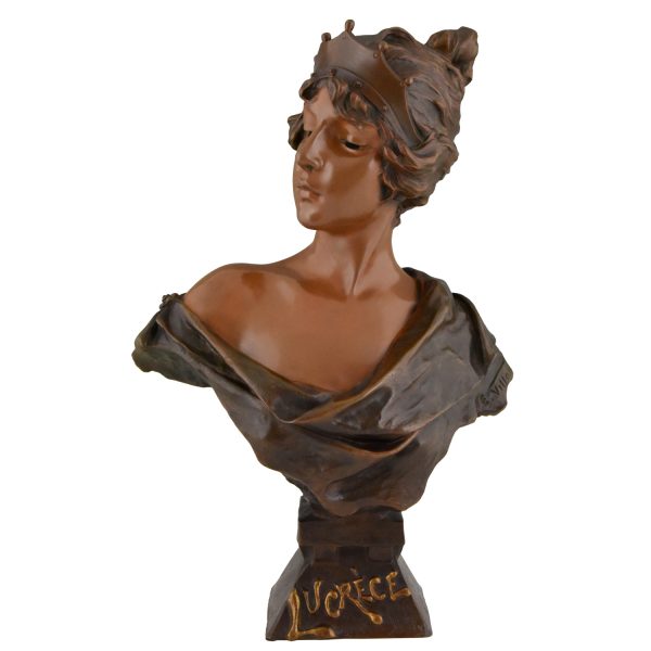 Art Nouveau bronze bust lady with crown Lucrece