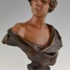 Art Nouveau bronze bust lady with crown Lucrece